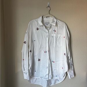 Something Navy White Shirt with Floral Embroidery